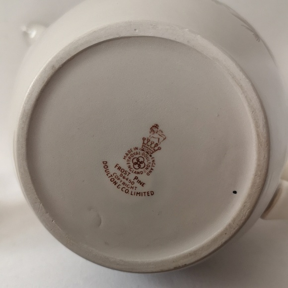 Beautiful Royal Doulton Coffee / Tea Pot w Sugar w Lid & Creamer Set Frost Pine - Picture 6 of 11